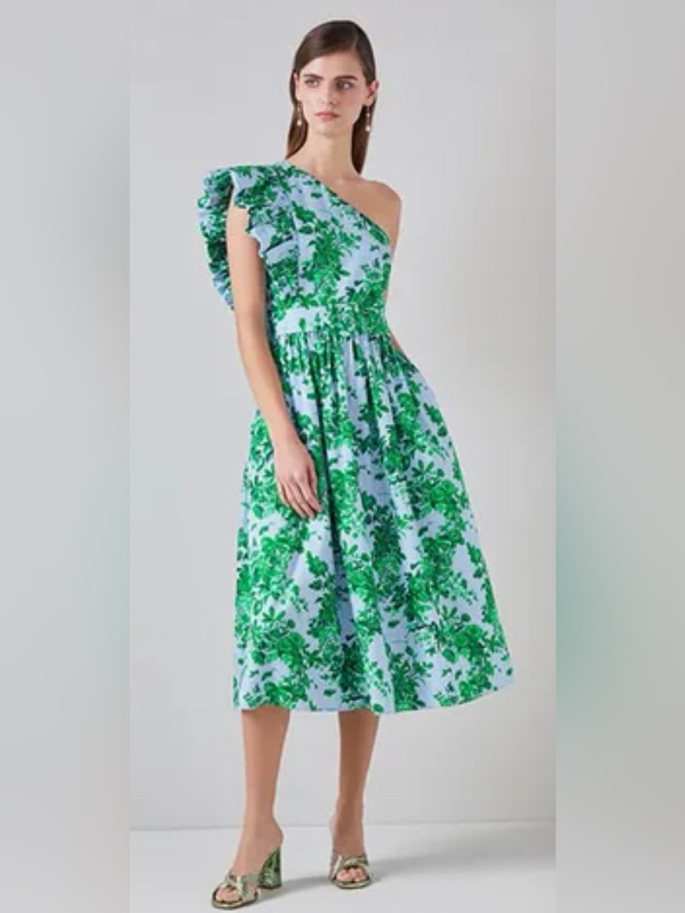 L.K. Bennett Dark Maud Belted One Shoulder Midi Dress Size 4 NWT